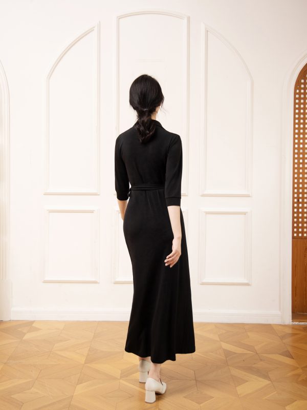 A23007B – Signature Black Wrap Dress with Collar - 图片 7