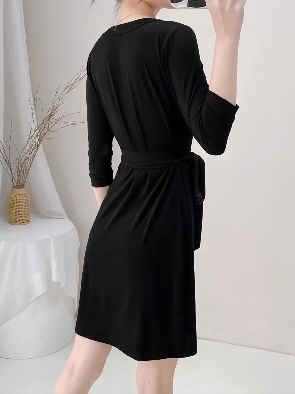 A23007C – Collarless Black Short Wrap Dress - 图片 6