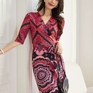 A23001 – Placement Print Wrap Dress