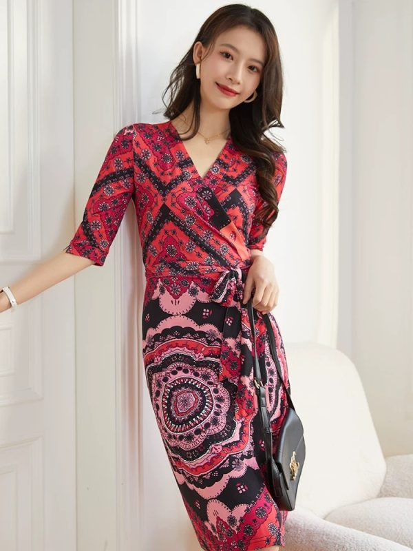 A23001 – Placement Print Wrap Dress