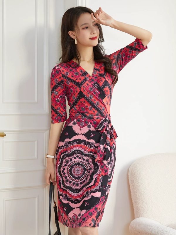 A23001 – Placement Print Wrap Dress - 图片 4