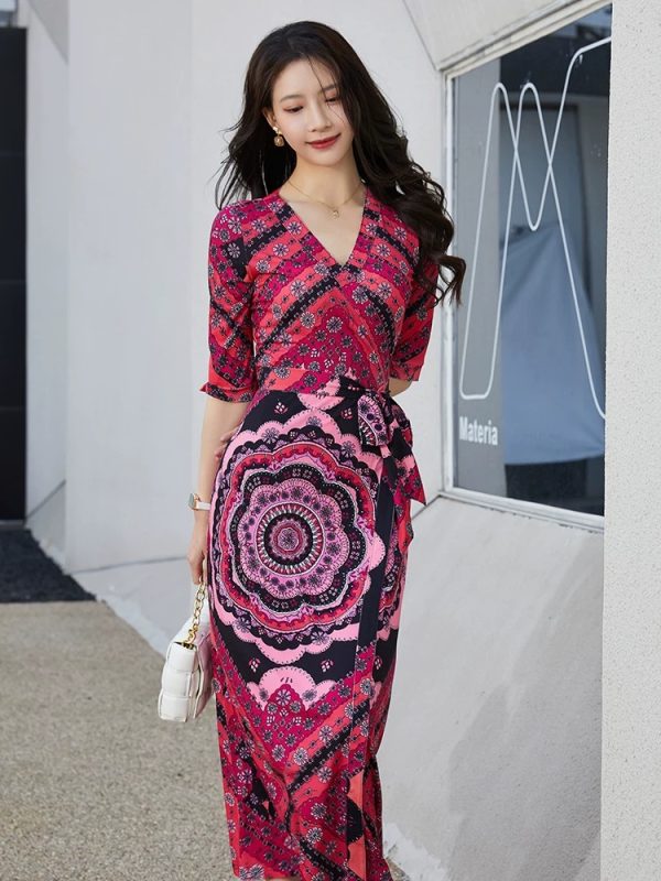 A23001 – Placement Print Wrap Dress - 图片 6